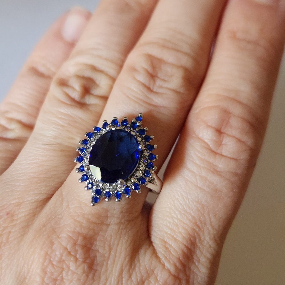 New 925 Silver Oval Cut Blue Sapphire Diamond Ring for Women - Picture 10 of 12